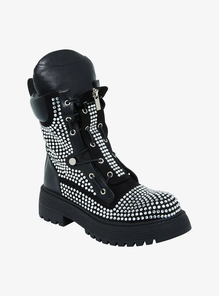 AZALEAWANG Azalea Wang Rhinestone Bling Combat Boots | Hamilton Place