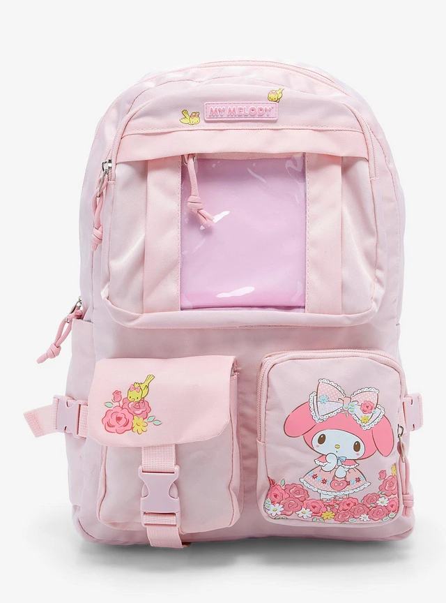 Hot Topic My Melody Pink Floral Multi Pocket Backpack