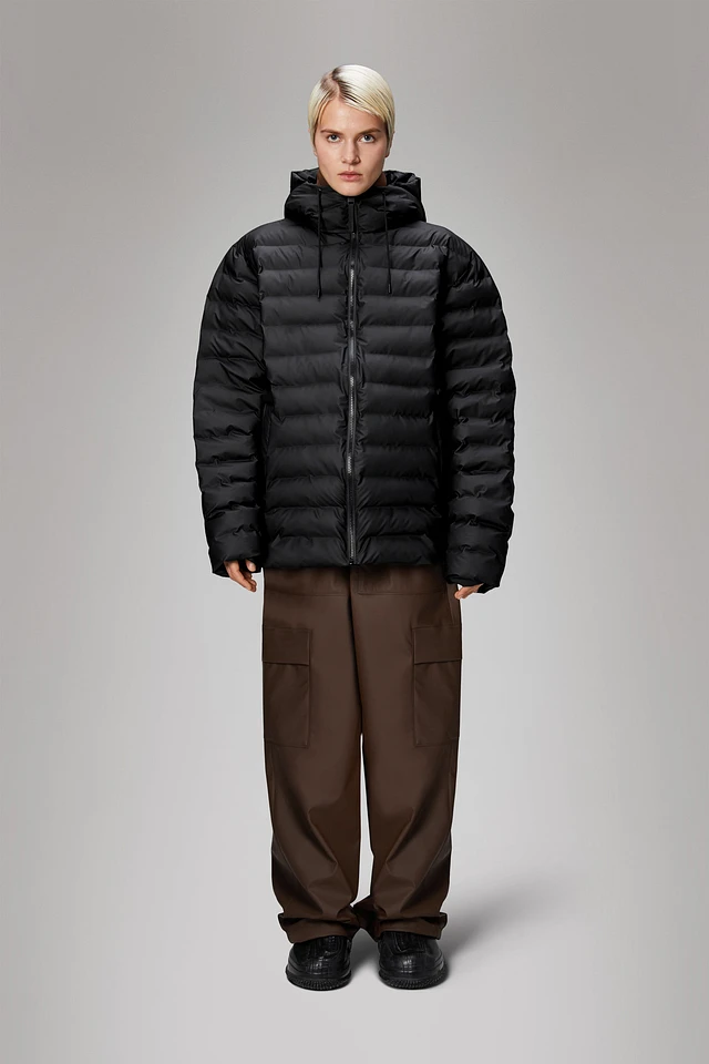 RIBBED-COLLAR PUFFER JACKET - NAVY