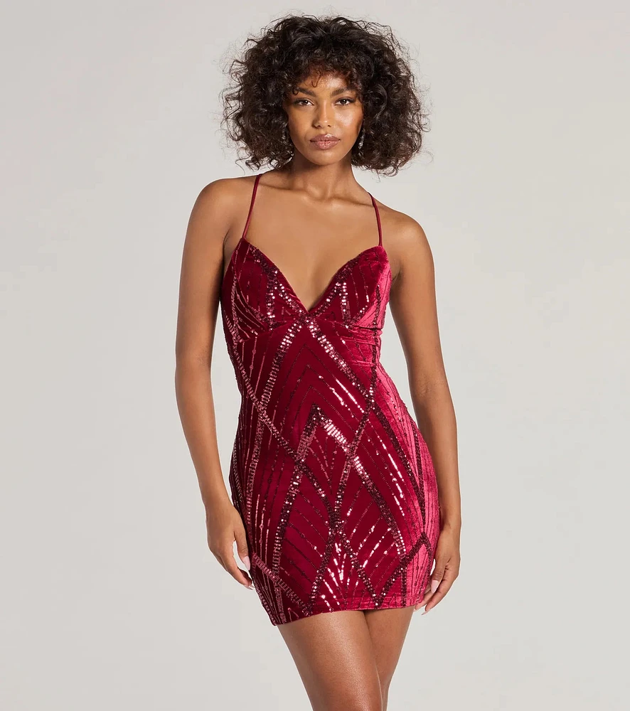 Windsor Heather Lace-Up Sequin Velvet Mini Dress at Hamilton Place
