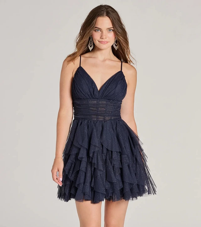 シェリエ sheer tweed ruffle mini dress Sweet Like Sequin Tweed Strapless Mini Dress | Windsor