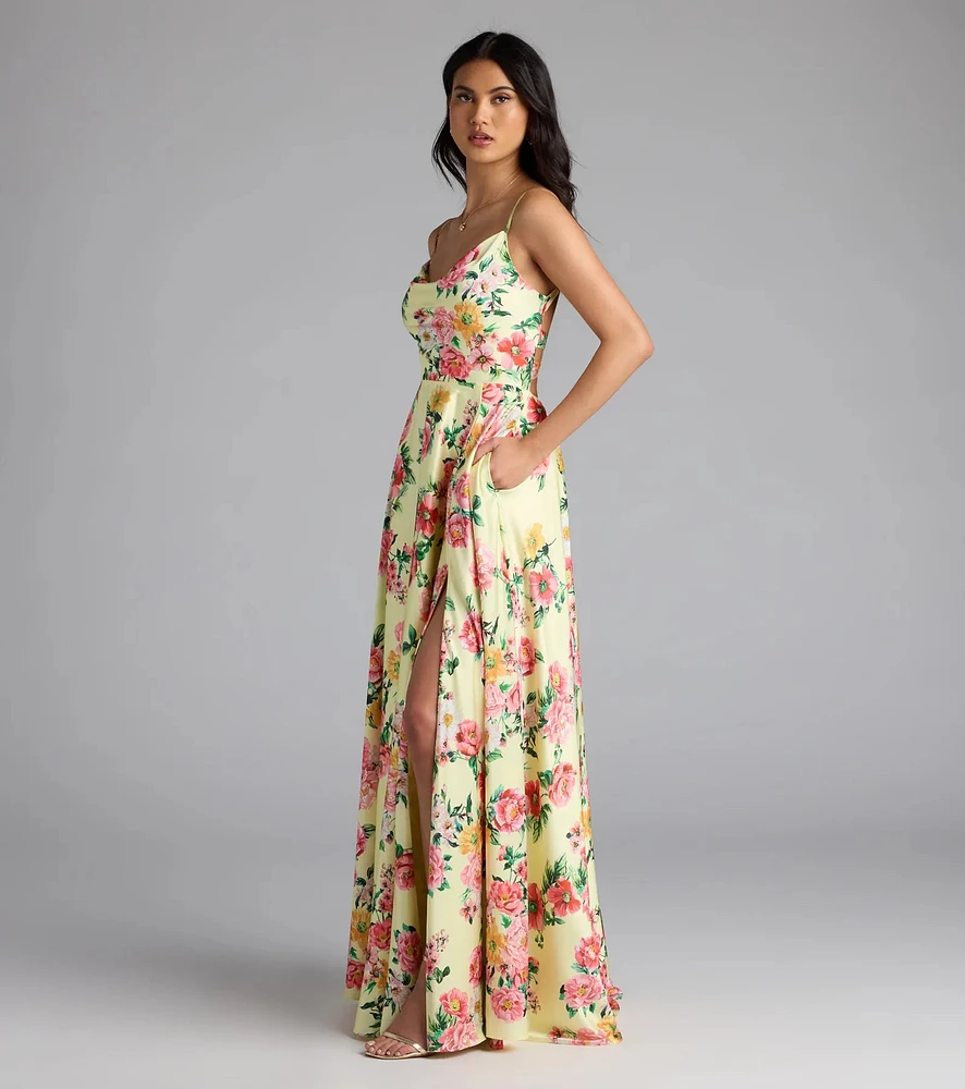 Windsor Robina Lace-Up A-Line Floral Satin Formal Dress | Mission