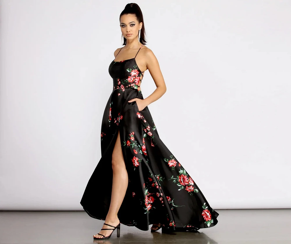 Windsor Catia Lace Up Back Floral A-Line Dress | Arden Fair