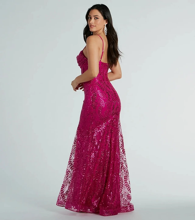 Windsor Elaina Bustier Slit Long Sequin Formal Dress at