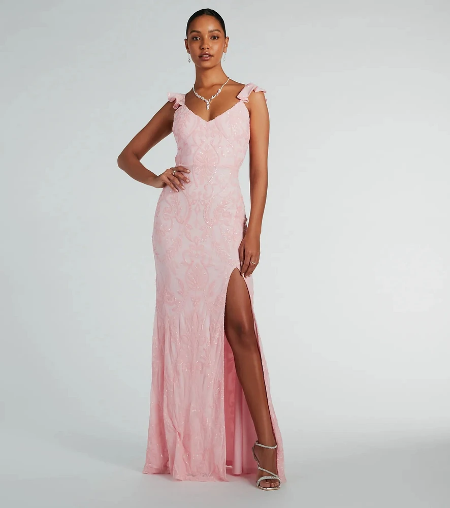 Windsor Estella V-Neck Column Long Sequin Formal Dress | Arden Fair
