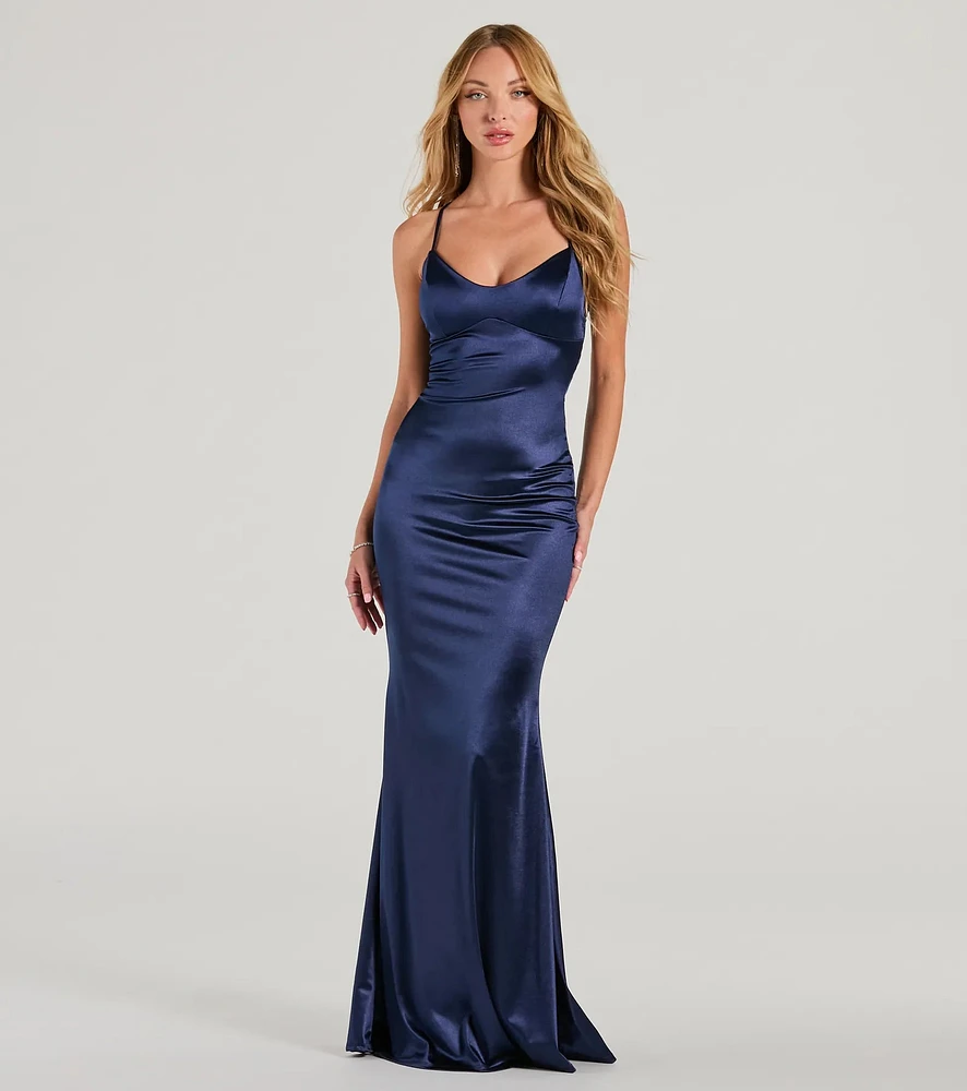 Windsor Emmie Lace-Up Mermaid Satin Formal Dress | MainPlace Mall