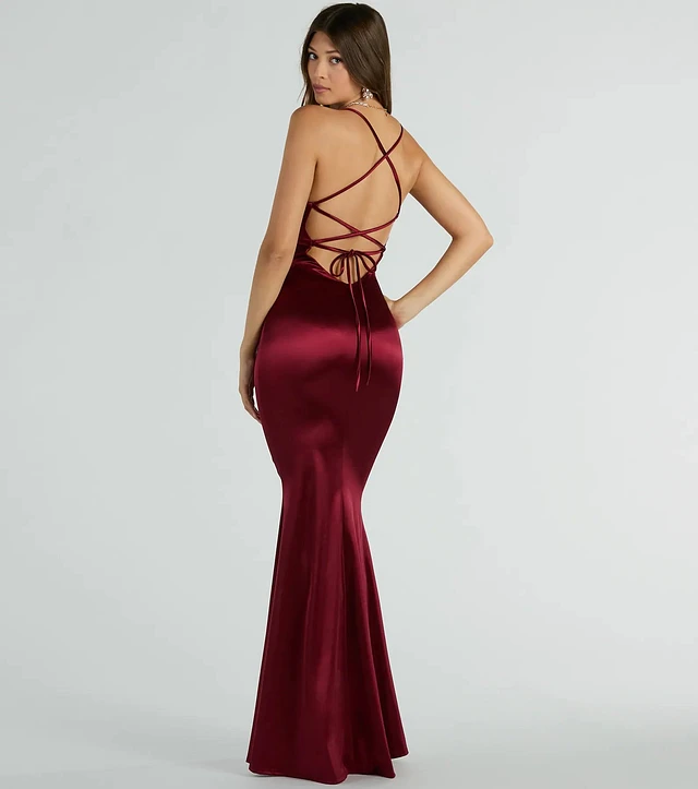 Windsor Emmie Lace-Up Mermaid Satin Formal Dress | MainPlace Mall