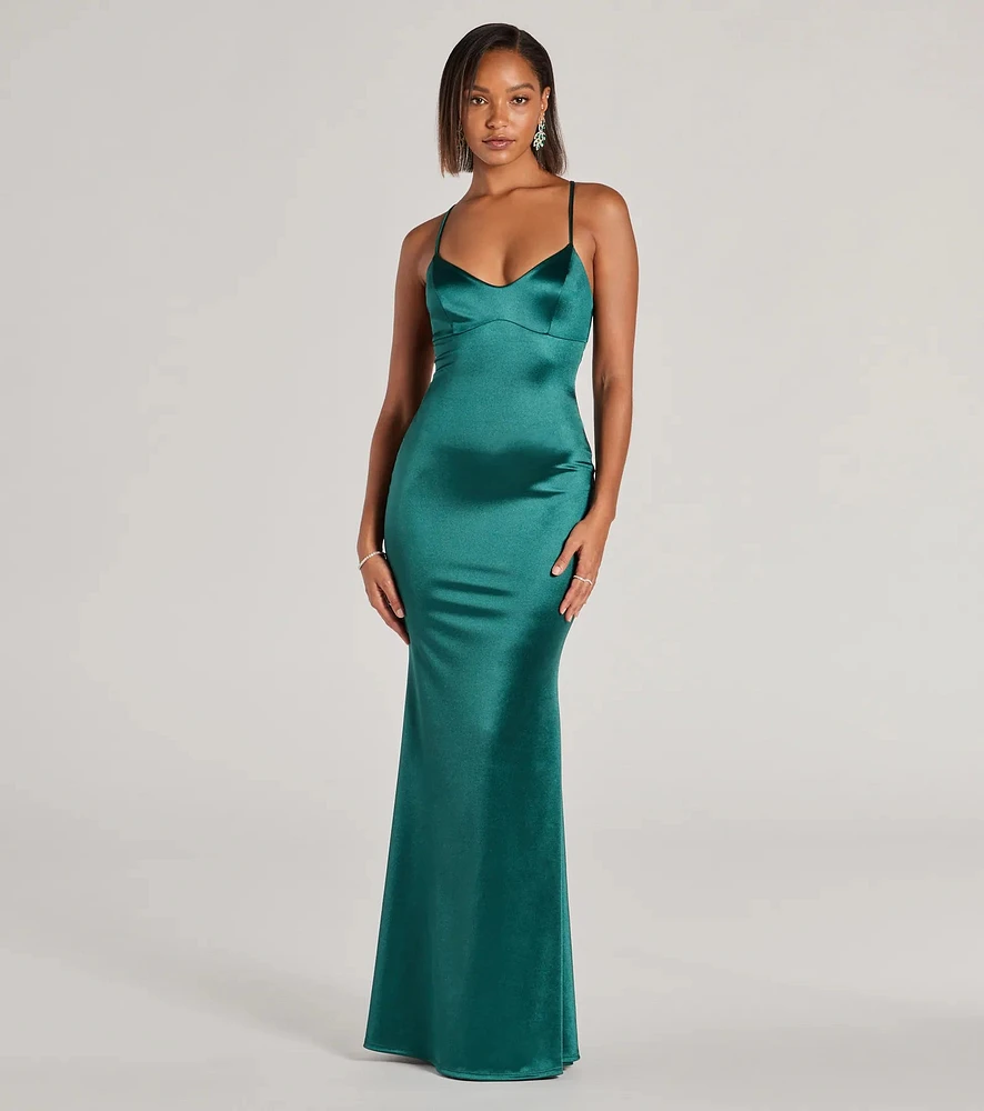 Windsor Emmie Lace-Up Mermaid Satin Formal Dress | Westland Mall