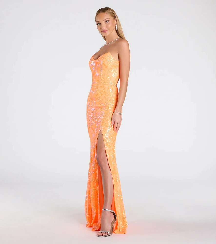 Windsor Chandler Strapless Lace-Up Sequin Formal Dress | Arden Fair