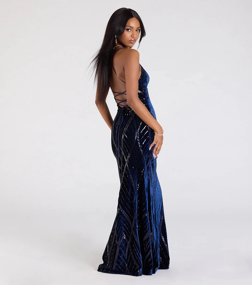 Windsor Gisele Sequin Velvet Lace-Up Mermaid Dress at Hamilton