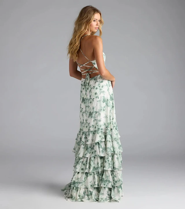Windsor Mia Lace-Up A-Line Floral Chiffon Formal Dress