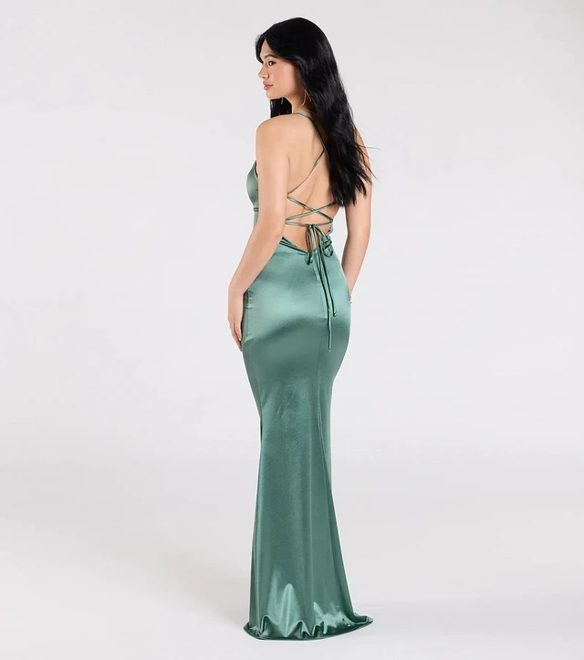 Windsor Emmie Lace-Up Mermaid Satin Formal Dress | MainPlace Mall