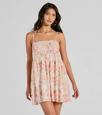 Windsor Flirty Floral Chiffon Babydoll Dress | MainPlace Mall