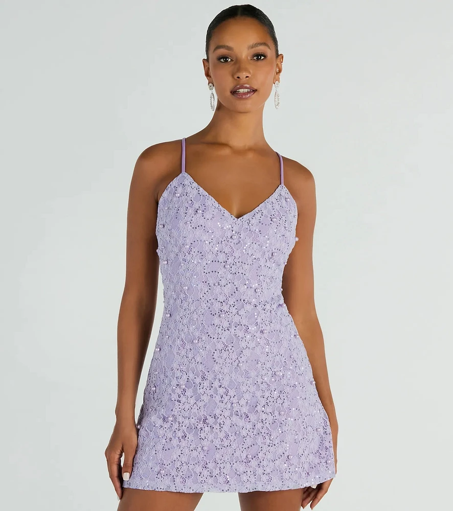 Windsor All The Splendor A-Line Faux Pearl Lace Mini Dress