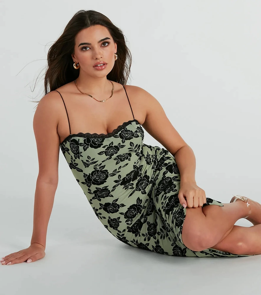 Windsor Irresistible Romance Rose Velvet Lace Midi Dress