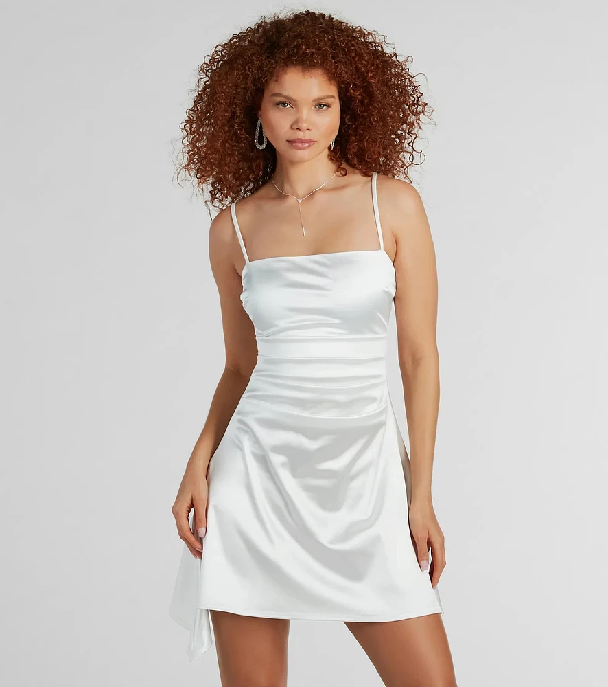 ワンピース Squareneck Satin Dress Windsor Glamour Feeling Square Neck Satin Skater Dress | MainPlace