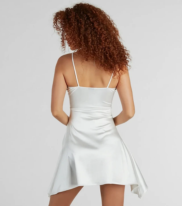 Windsor Glamour Feeling Square Neck Satin Skater Dress | MainPlace