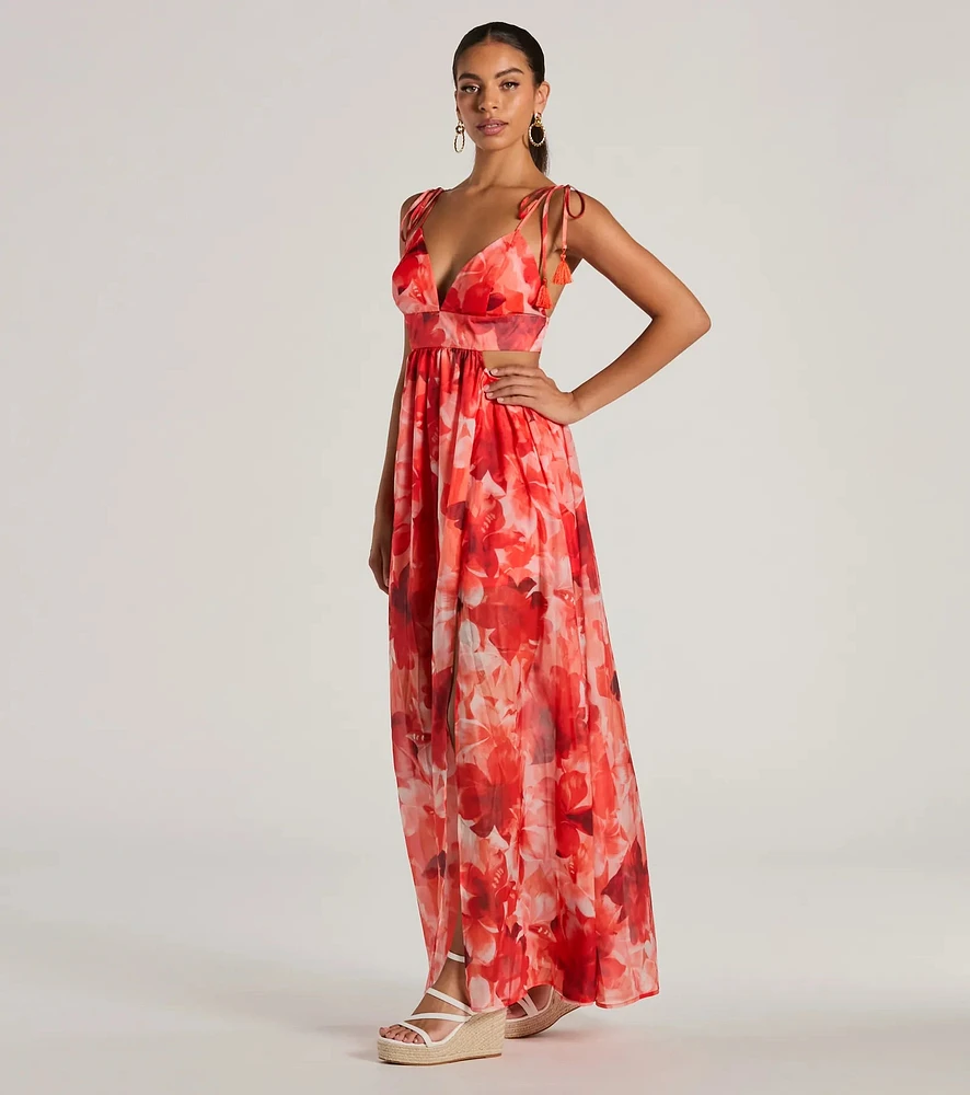 Windsor Vacay Attitude V-Neck Floral Tropical Maxi Dress