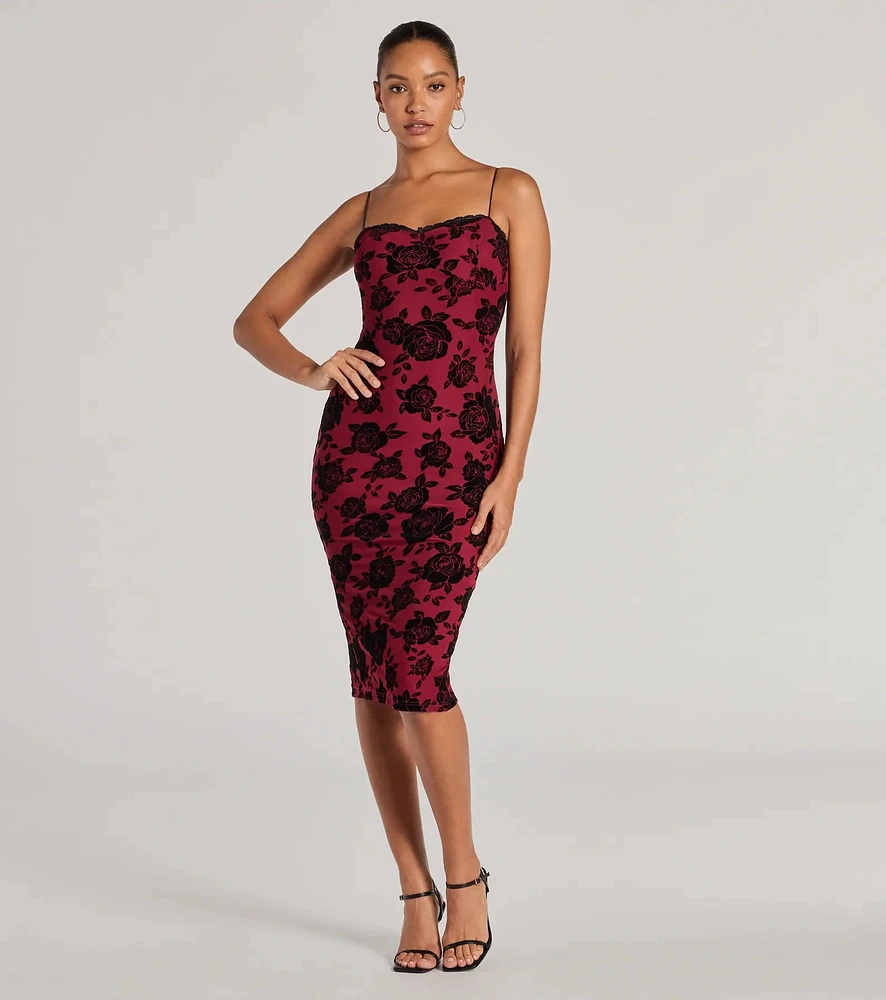 Windsor Irresistible Romance Rose Velvet Lace Midi Dress at