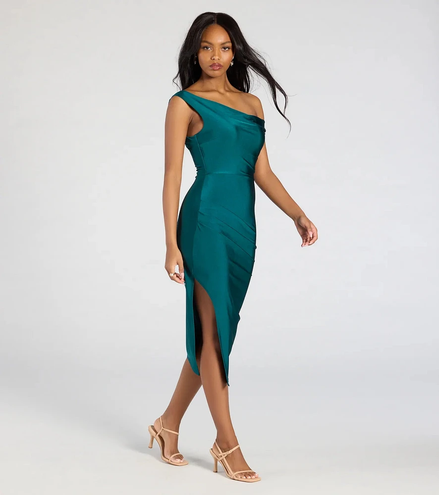 Windsor Iconic Silhouette Off-Shoulder High Slit Midi Dress