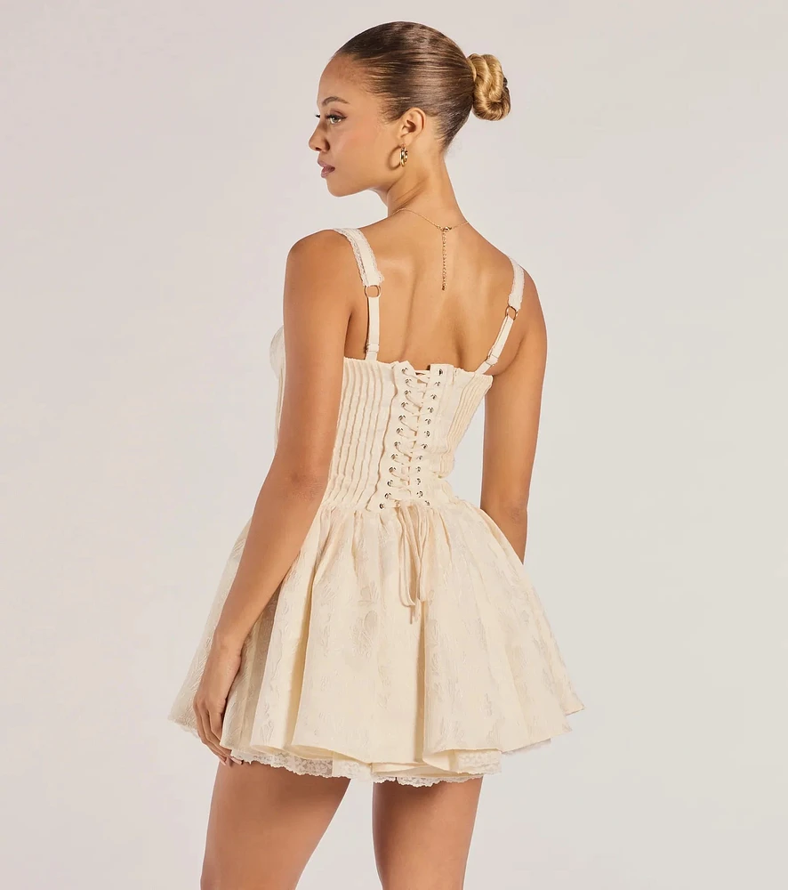 Windsor Flirt It Up Floral Jacquard Satin Corset Skater Dress