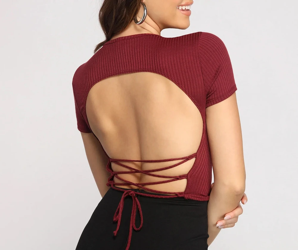 Windsor Ribbed Open Lace-Up Back Crop Top | Arden Fair