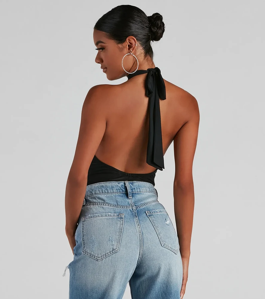 Windsor Sultry Plunge V-Neck Halter Bodysuit | MainPlace Mall