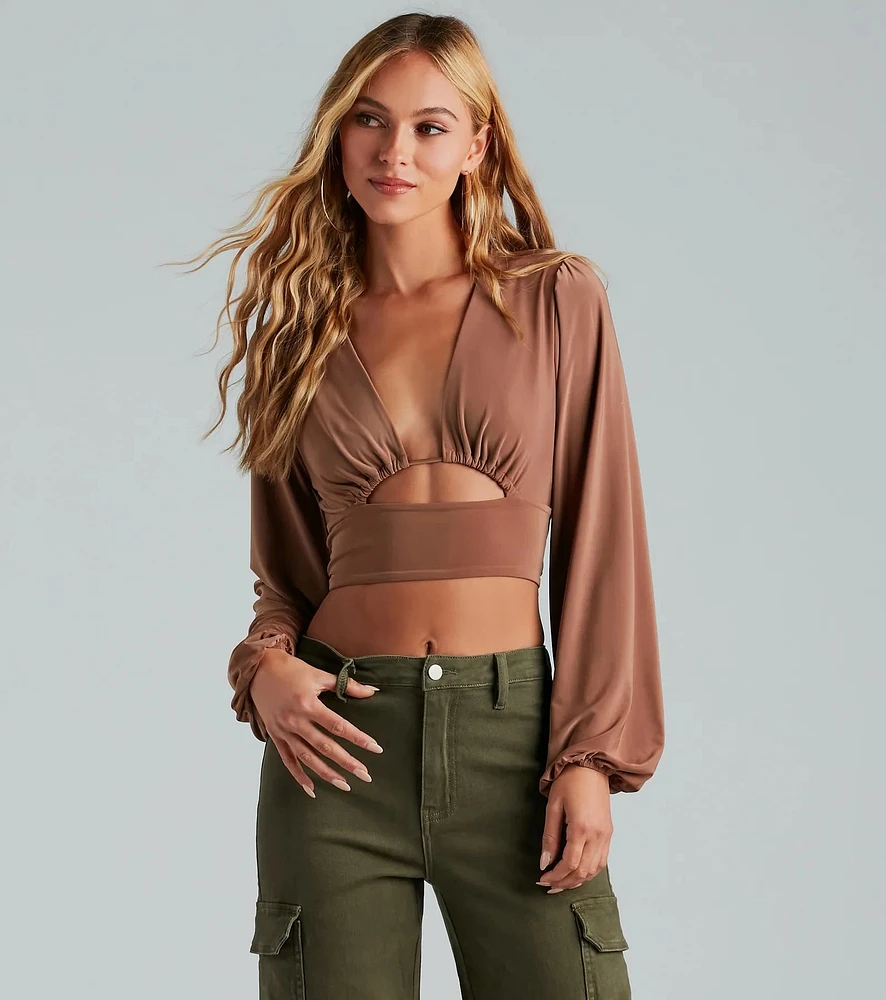 Windsor Blown Away Plunge Tie-Back Crop Top | MainPlace Mall