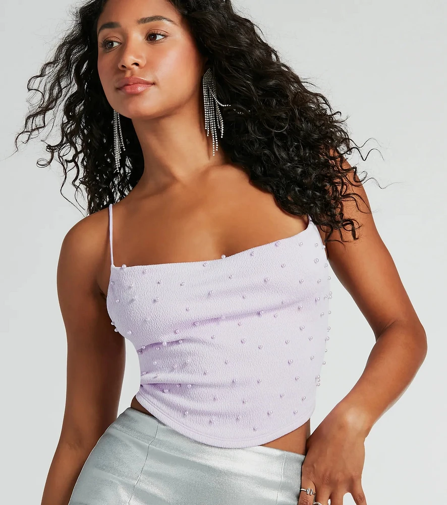 Windsor Deluxe Posh Strappy Back Faux Pearl Crop Top | MainPlace Mall