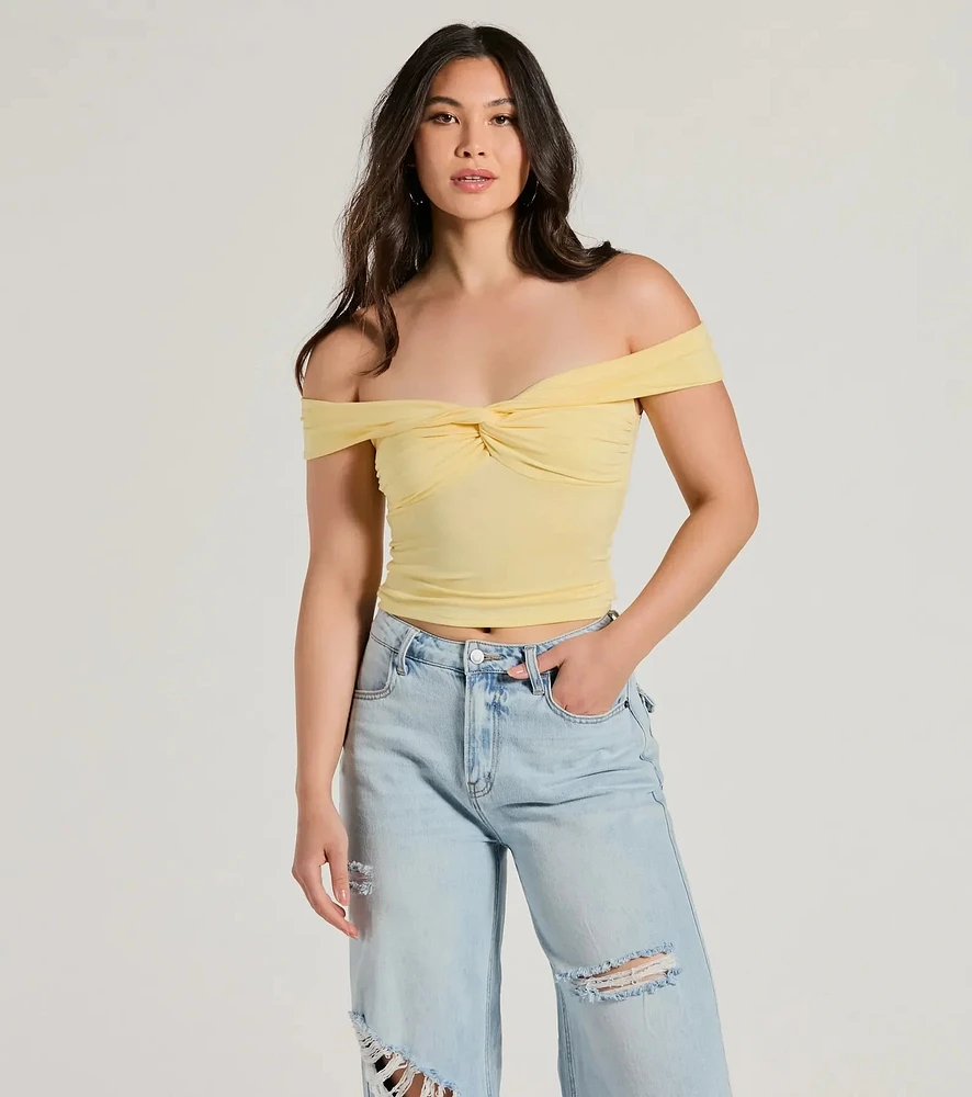 Windsor Trendy Twist-Front Off-The-Shoulder Crop Top | MainPlace Mall