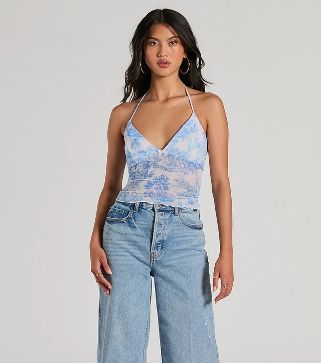 Windsor Stun The Scene V-Neck Lace Mesh Crop Top | Westland Mall