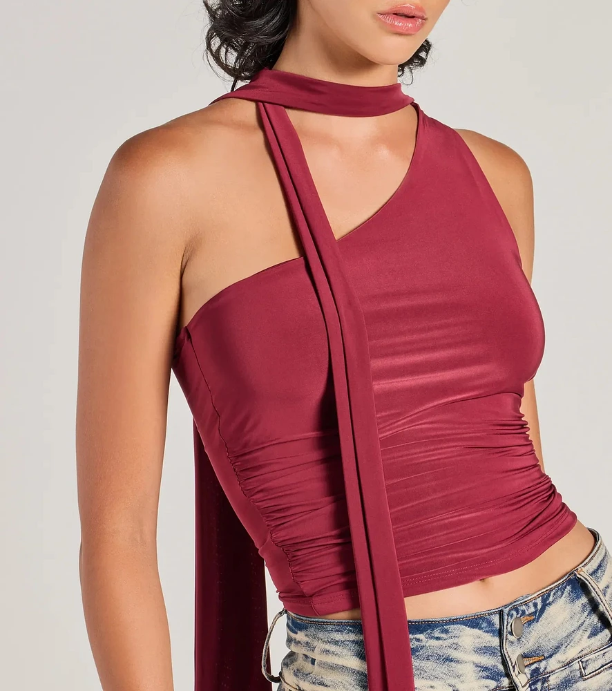 Windsor It-Girl Style One-Shoulder Neck Tie Knit Top | MainPlace Mall