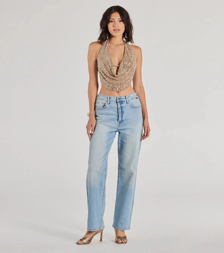 Windsor Party Diva Cropped Rhinestone Halter Top | MainPlace Mall
