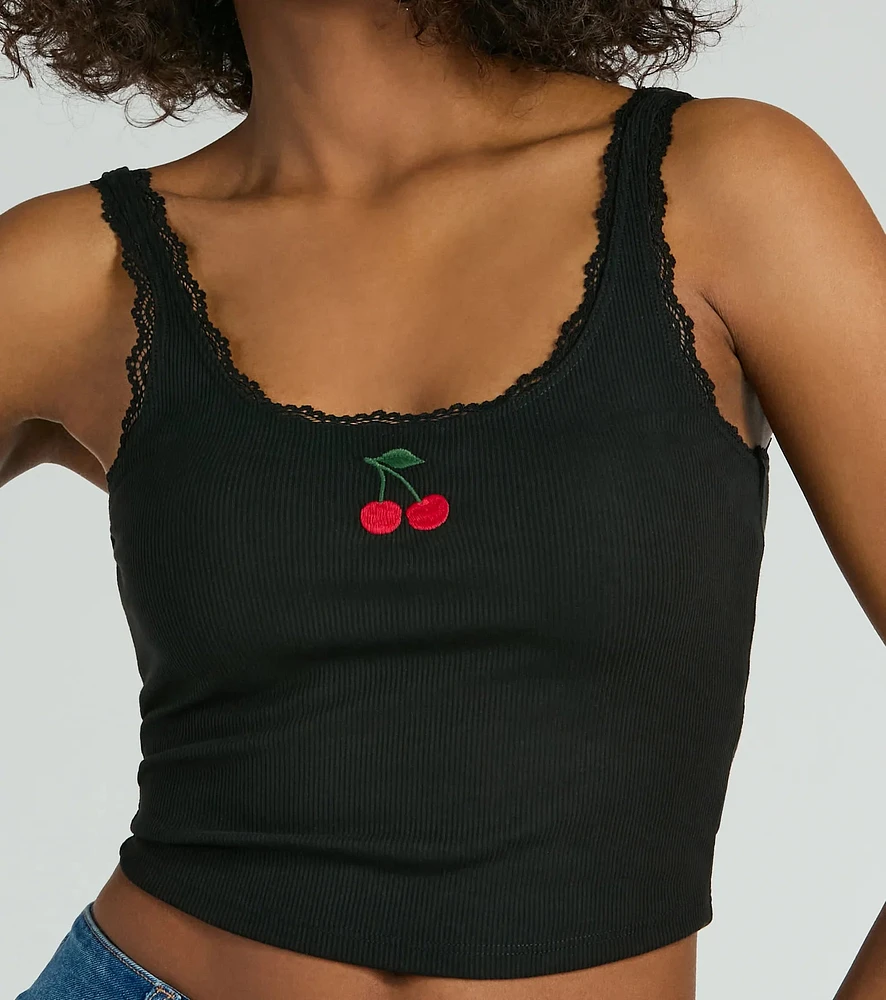 Windsor Cherry Picking Lace Trim Tank Top | MainPlace Mall