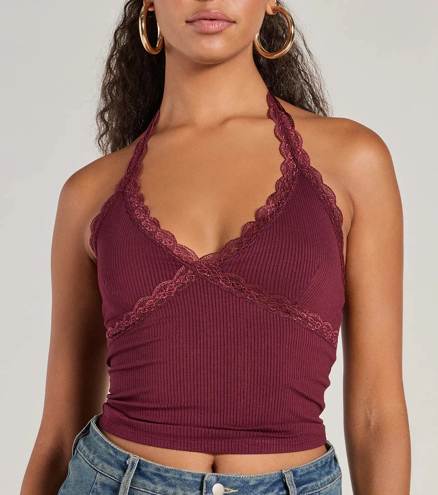 その他 Mediam / Knit Lace Halter Tops Halter-neck top with buttons - Teen | MANGO Romania