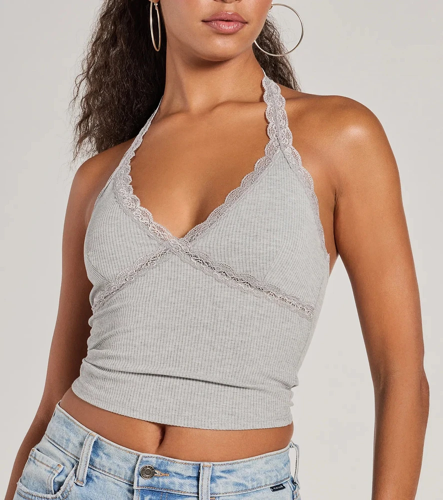 その他 Mediam / Knit Lace Halter Tops Halter-neck top with buttons - Teen | MANGO Romania