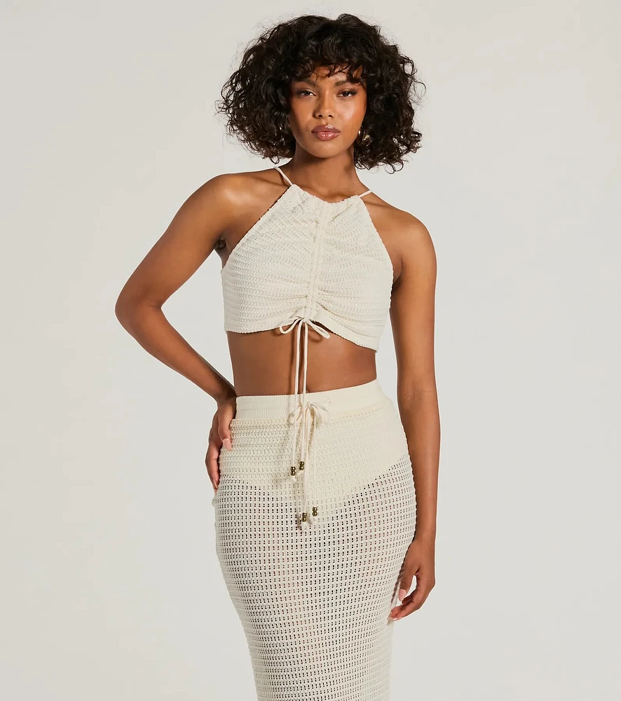 Windsor Sunny Chic Halter Ruched Crochet Crop Top | MainPlace Mall