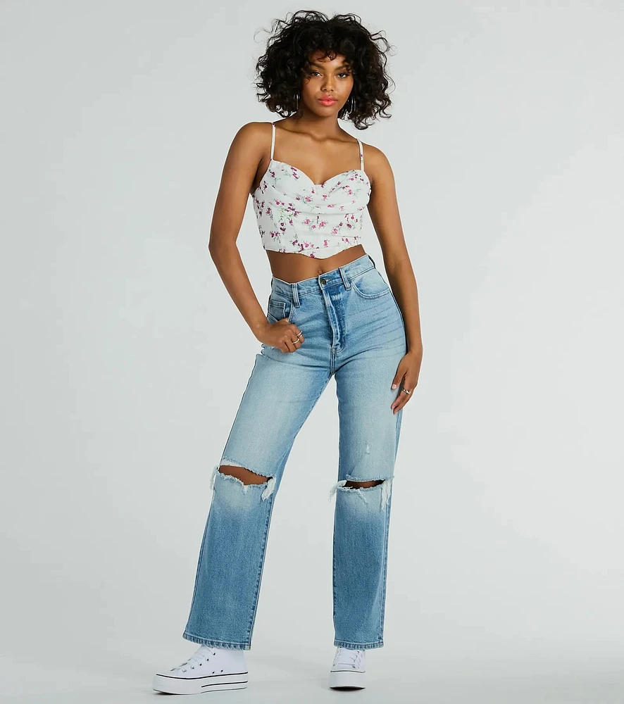 Windsor Perfect Harmony Cowl Neck Floral Crop Top | MainPlace Mall