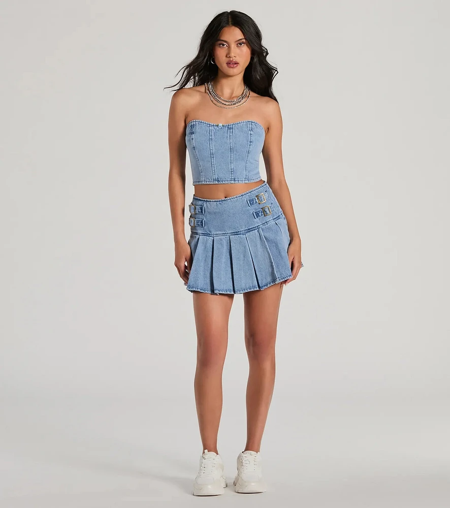 Windsor Flirty Duo Strapless Sweetheart Denim Crop Top | MainPlace
