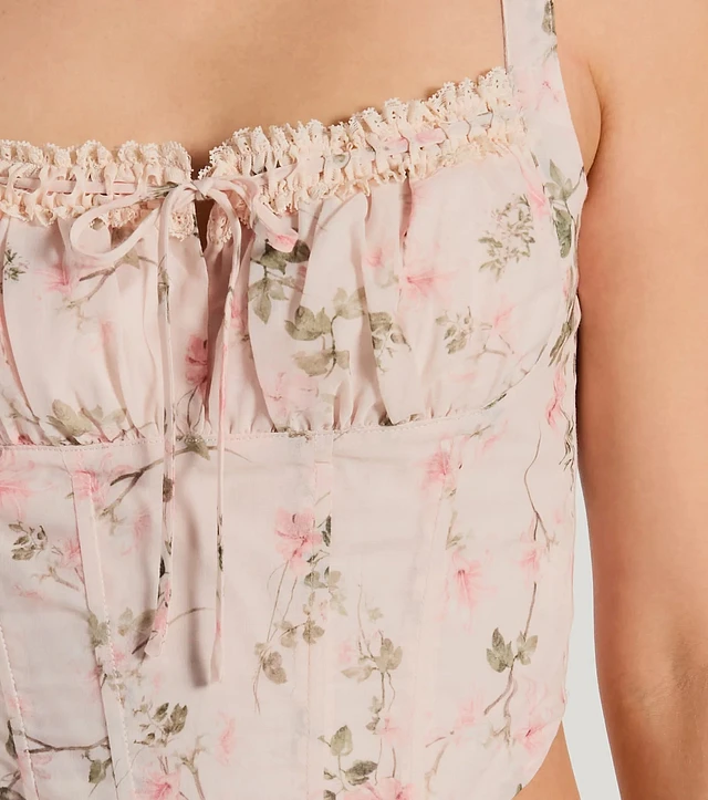 Altar'd State Emma Lace Trim Floral Top at Hamilton Place in