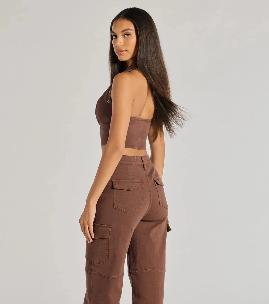 Windsor Absolute Edge Halter Grommet Zip-Up Crop Top | Westland Mall