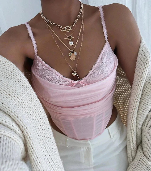 Windsor Sultry Night-Out Lace Trim Mesh Bustier Top | Arden Fair