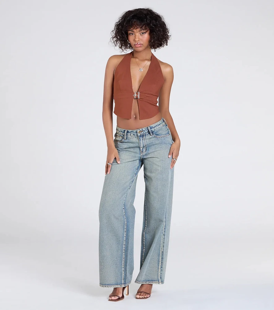 Windsor Sultry Trend Buckle Strap Halter Crop Top at Hamilton