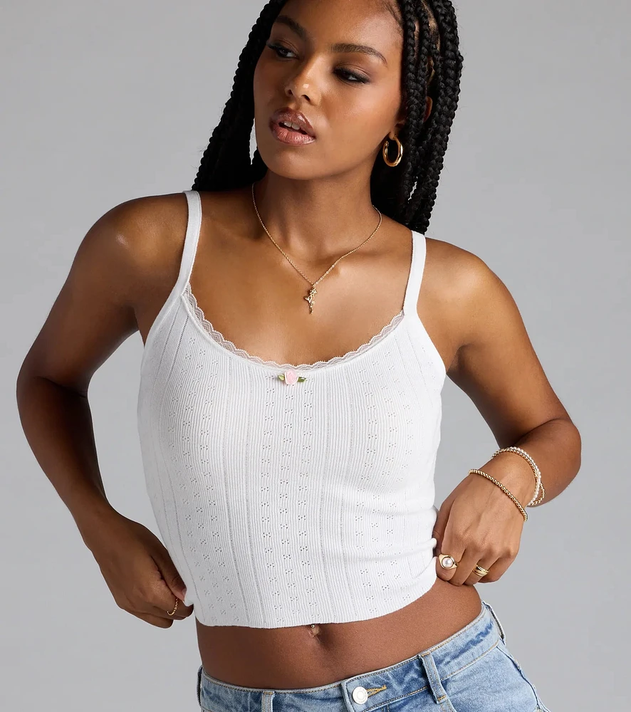 Windsor Cutesy Casual Rosette Lace Knit Cami Top at Foxvalley Mall