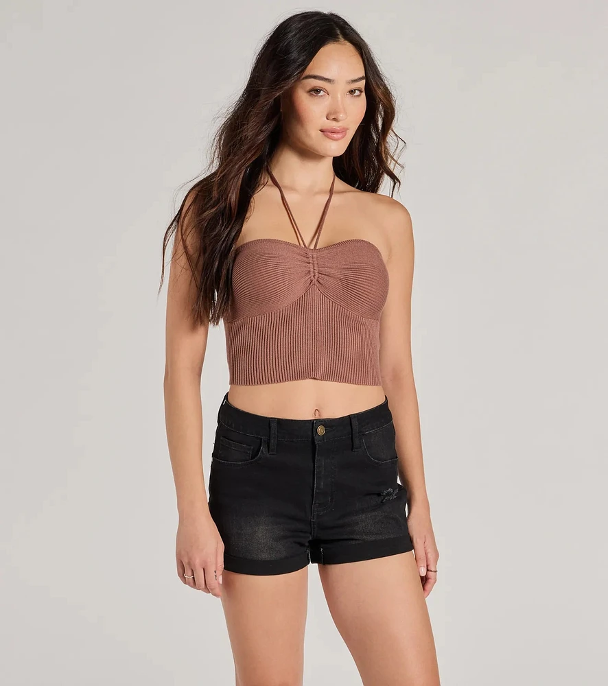 Windsor Stylish Basic Halter Rib Knit Crop Top | Liberty Center