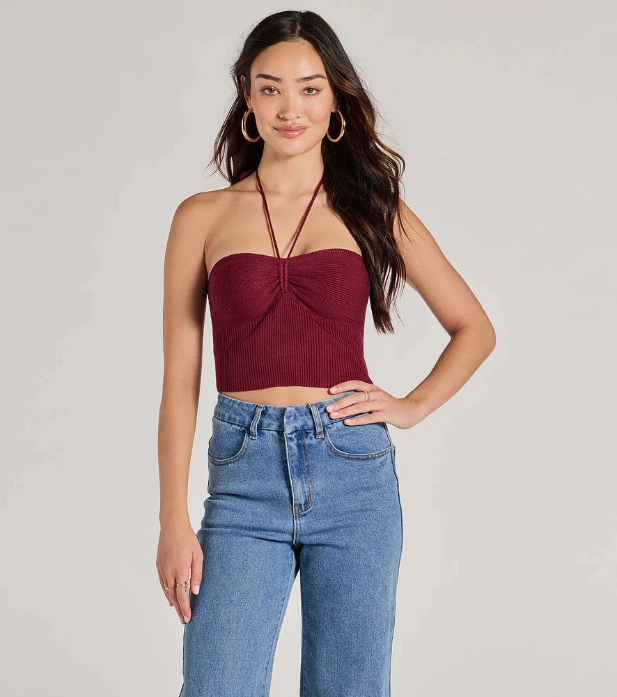 Windsor Stylish Basic Halter Rib Knit Crop Top | MainPlace Mall
