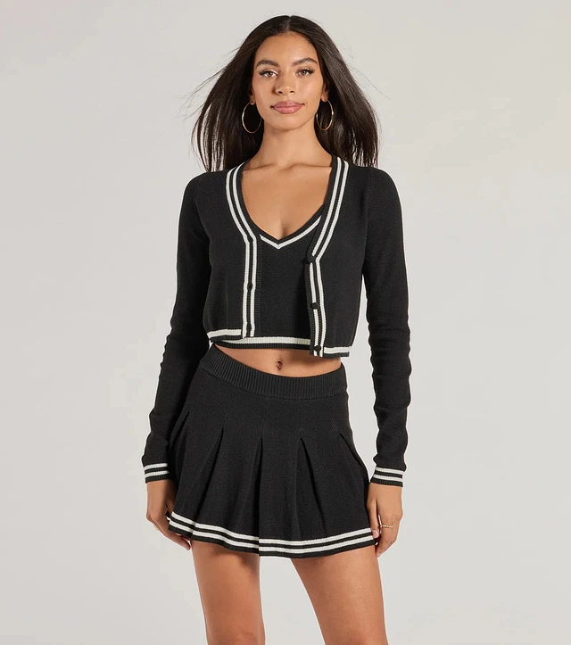 Windsor Preppy Please Striped Button Crop Sweater | MainPlace Mall