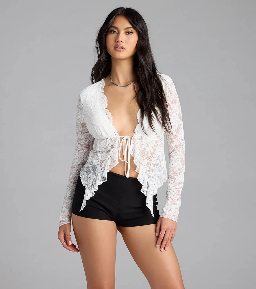 Windsor Delicate Flair Floral Lace Tie-Front Top | MainPlace Mall
