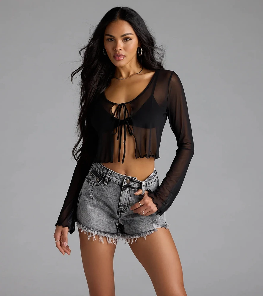 Windsor Sultry Take Tie-Front Long Sleeve Crop Top | MainPlace Mall