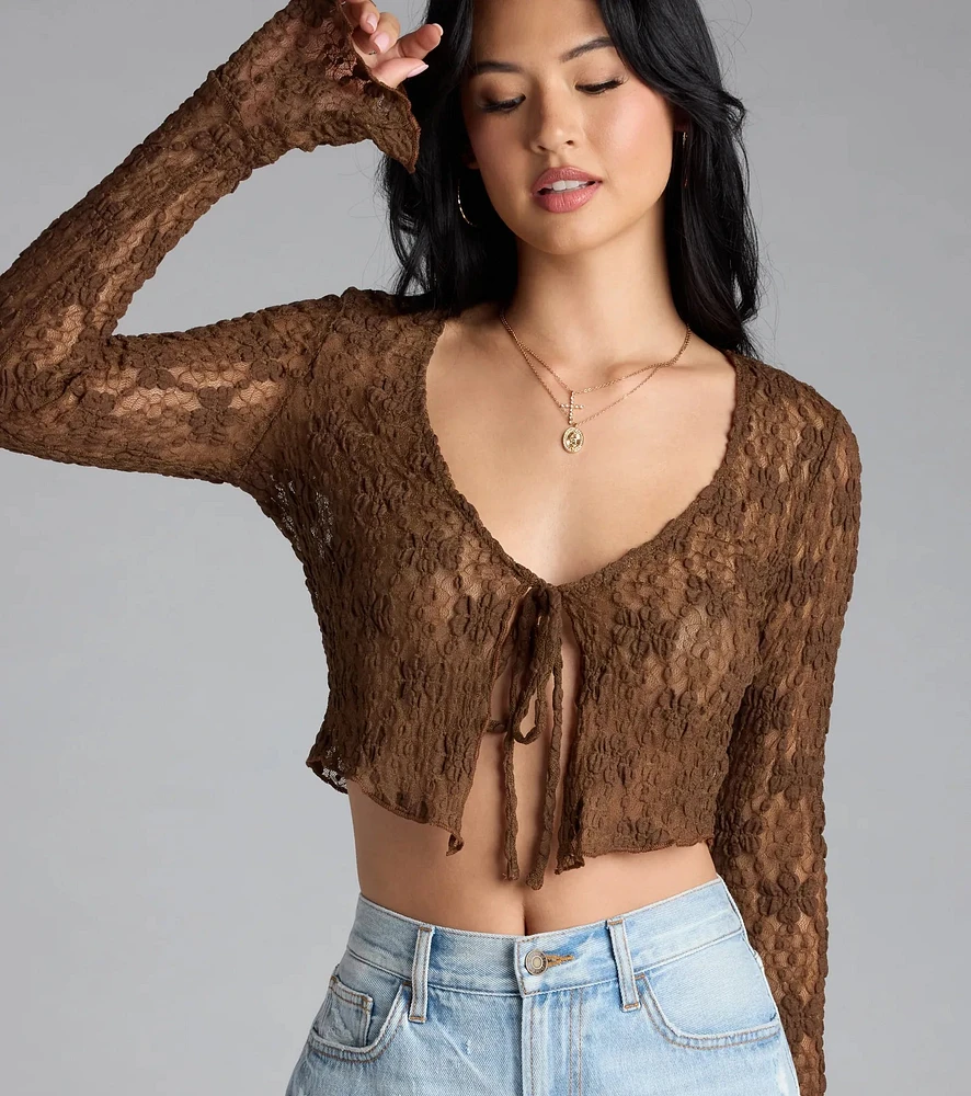 Windsor Breezy Sheer Lace Tie-Front Top | MainPlace Mall
